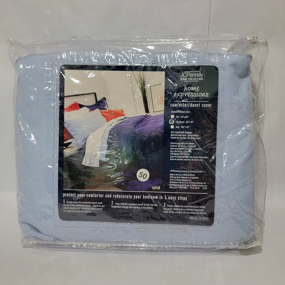 JCPenney Home Expressions Full Queen Duvet Cover Comforter Blue Cotton Blend